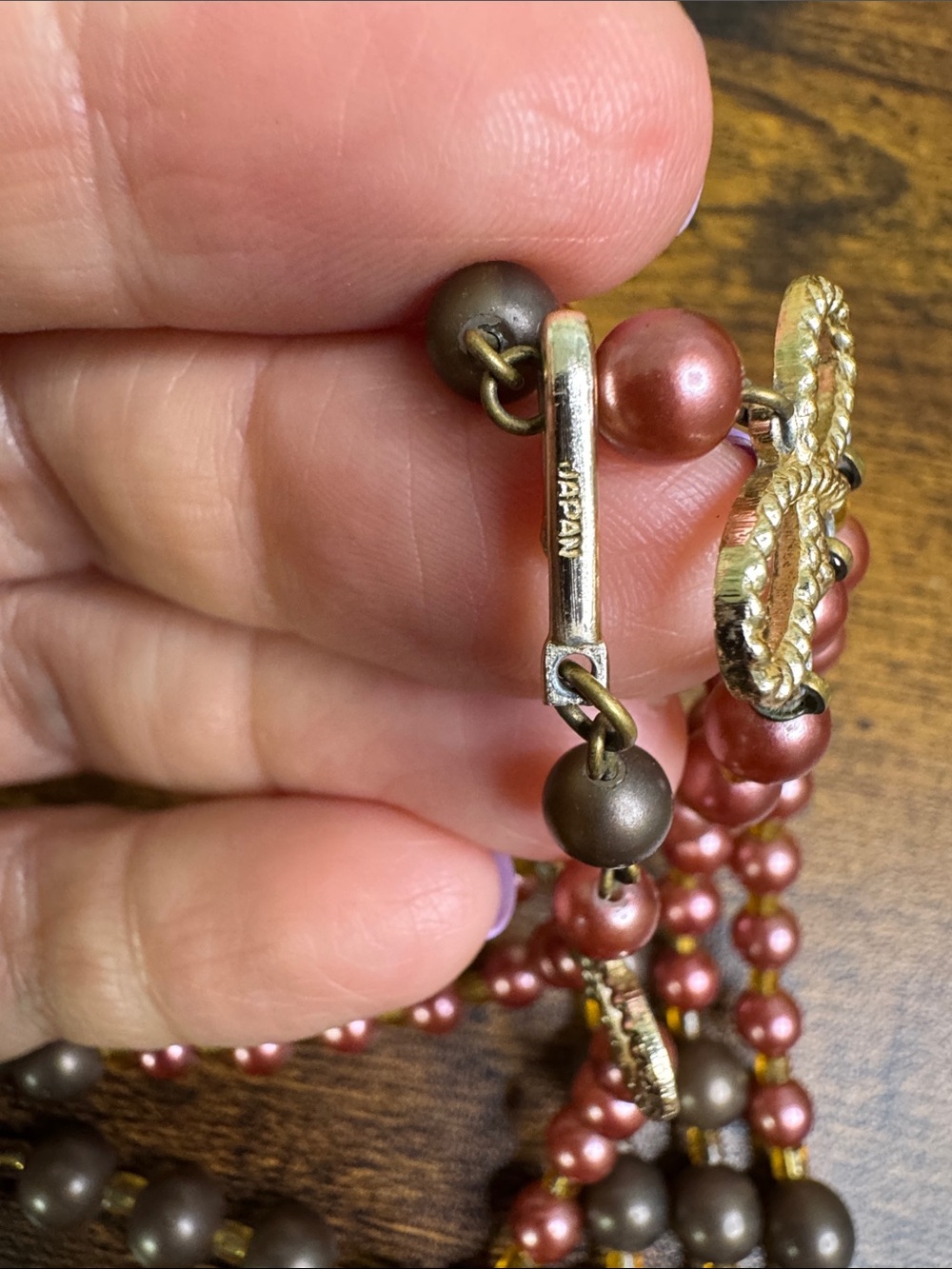 Vintage Multi-Strand Beaded Necklace in Rose, Brown and Yellow - Japan 1960’s - Picture 5 of 5